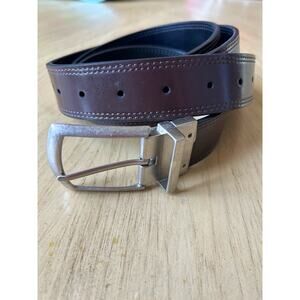 Men's Size 48 Genuine Dickies Black Brown Leather Belt Nickel Buckle Large Used